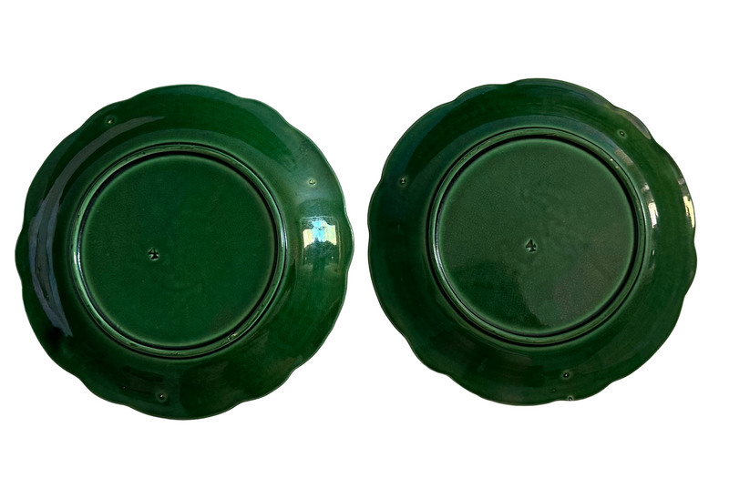 Pair of Victorian Green Majolica Vine and Strawberry Plates, c. 1870–1890