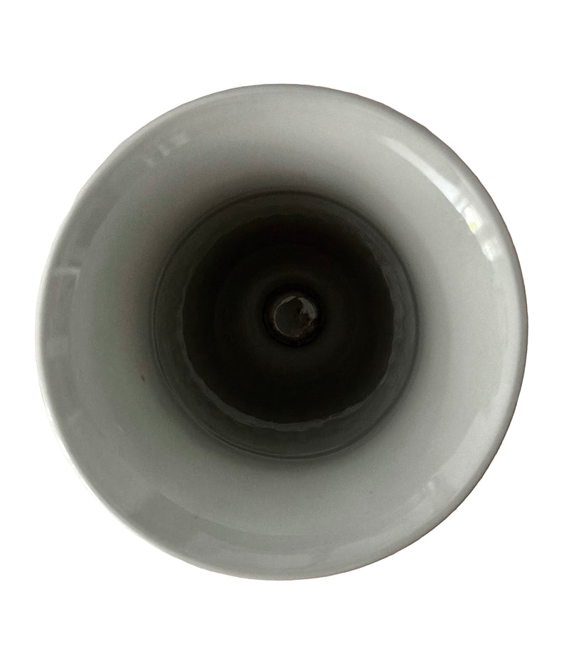 Top-down view into the open trumpet mouth of the 1955 Wedgwood Windsor Grey Queen's Ware grapevine vase