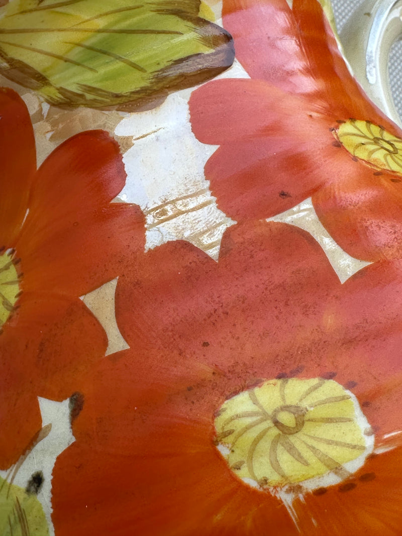 Close up  of Arthur Wood nasturtium and spider web jug vase, full view, 1930s British Art Deco earthenware