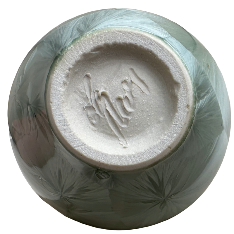 Underside of the Louise Reding porcelain vase, showing the unglazed foot and incised Reding signature.