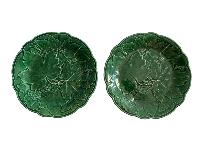Pair of Victorian Green Majolica Vine and Strawberry Plates, c. 1870–1890