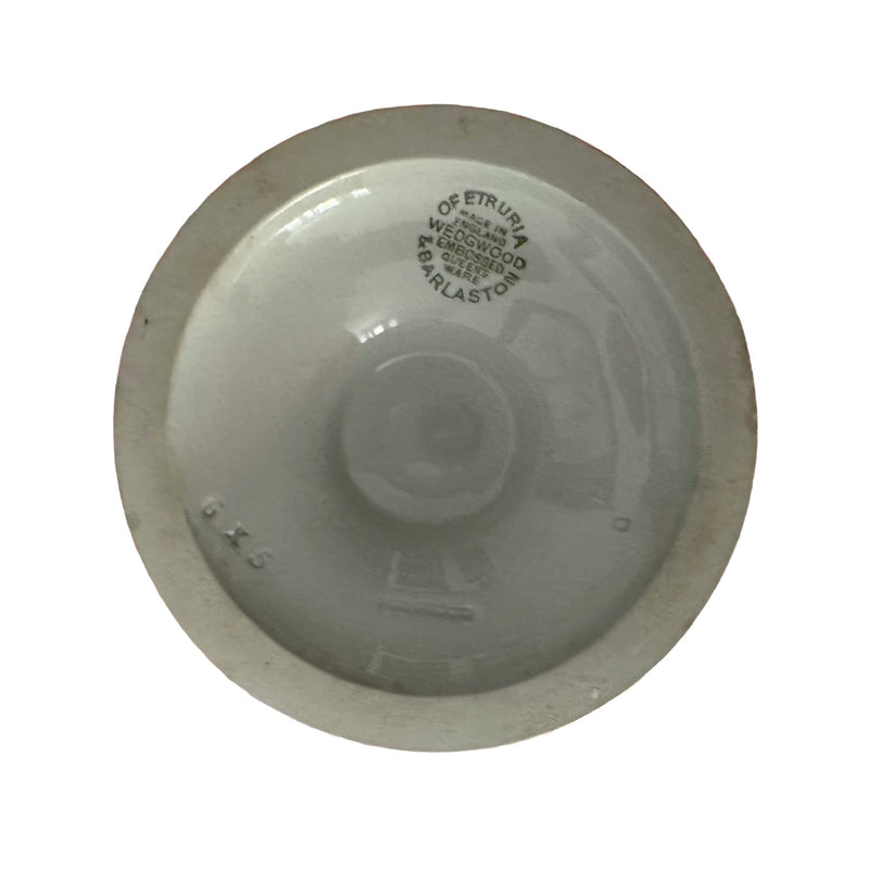 Underside of 1955 Wedgwood Queen's Ware vase showing the circular Wedgwood of Etruria & Barlaston backstamp and impressed date code