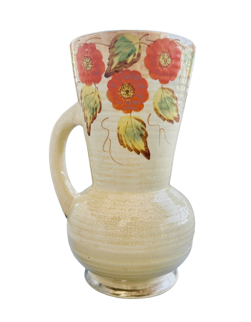 Arthur Wood Art Deco ceramic jug vase side view, 1930s Staffordshire earthenware with platinum lustre