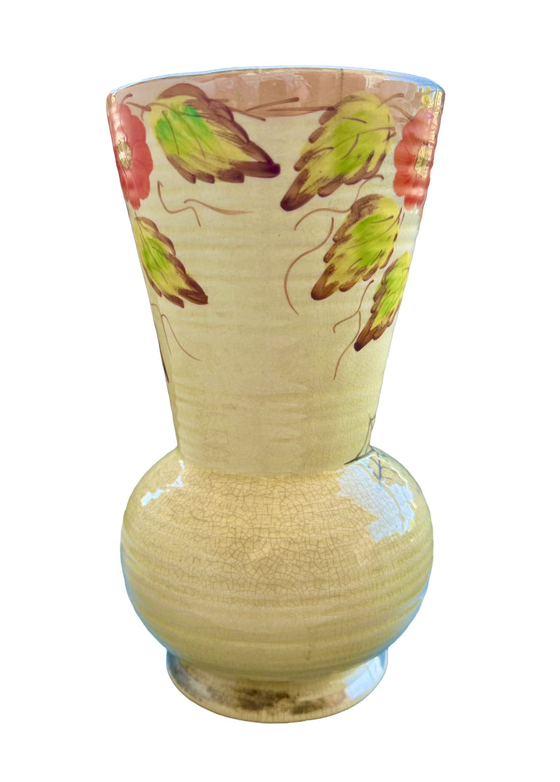 Arthur Wood 1930s ceramic vase without handle, nasturtium floral decoration, vintage British Art Deco earthenware
