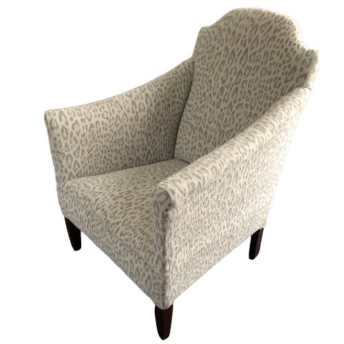 Elegant Edwardian armchair professionally refurbished and traditionally upholstered in a subtle animal print