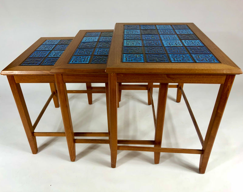 Danish Teak and Tile Mid Century Vintage Nest of Tables, Nesting Tables