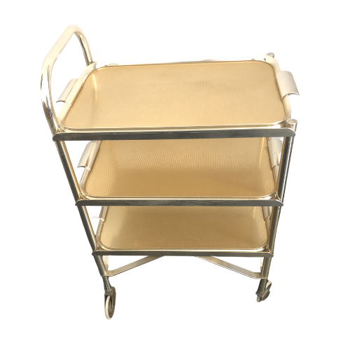 MID CENTURY GOLD DRINKS SERVING TROLLEY 1950