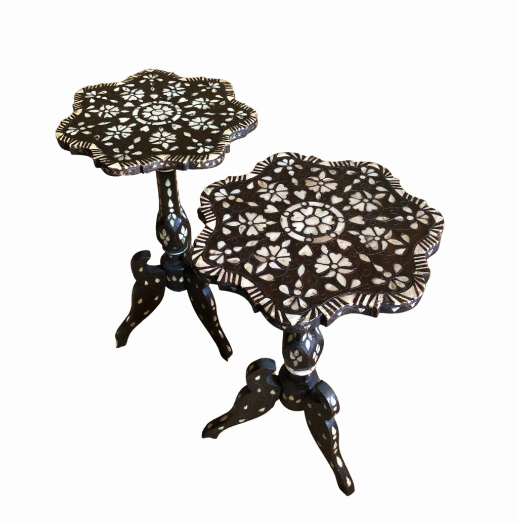 Late 19th, early 20th Century Syrian Tea Table, inlaid mother-of-pearl, camel bone & metal wire 
