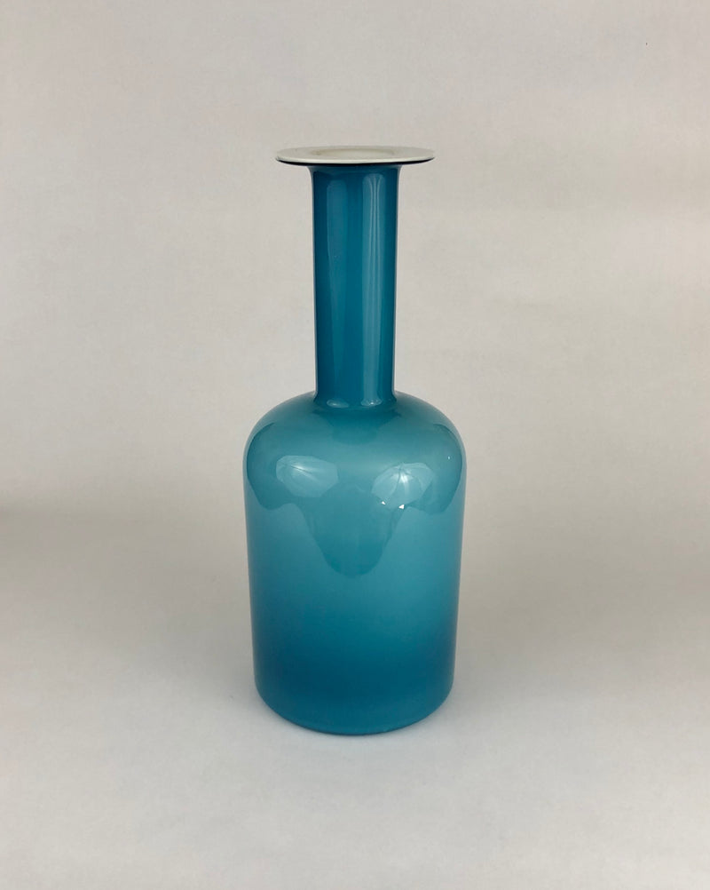 Opal & Blue Glass 'Gulvvase' by Otto Brauer for Holmegaard, Denmark 1960s