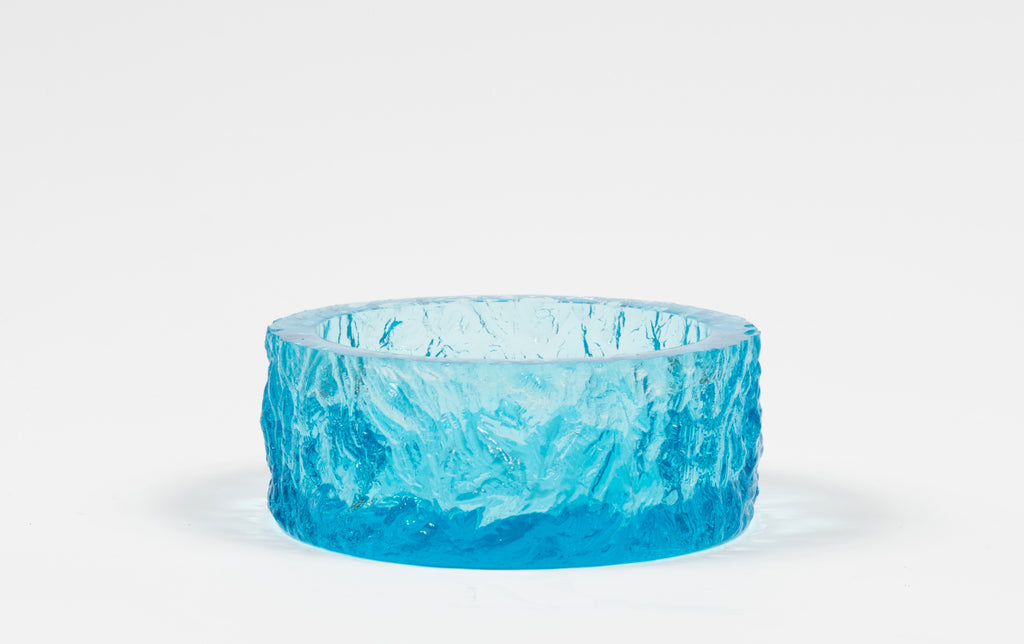 Whitefriars Kingfisher Blue Glass Bark Bowl/Ashtray by Geoffrey Baxter