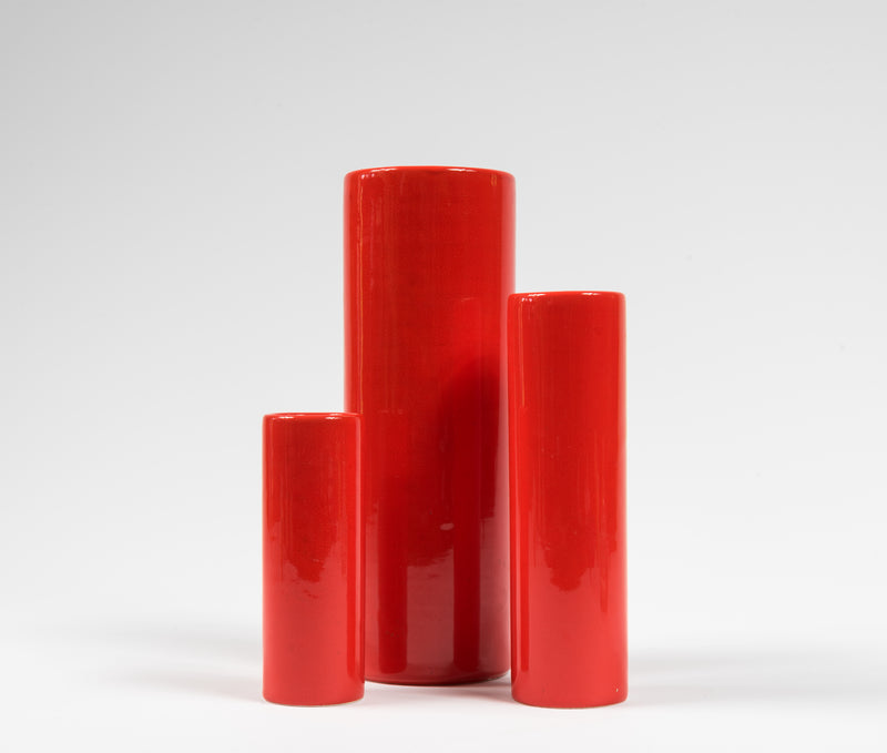 Trio of red ceramic vases by Sicart Cartigliano