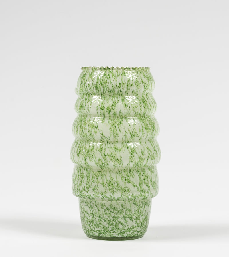 Green and White Spatter Glass Vase