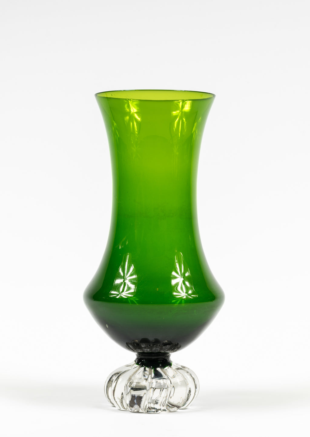Green Murano Style Vase with Elephant Foot Base