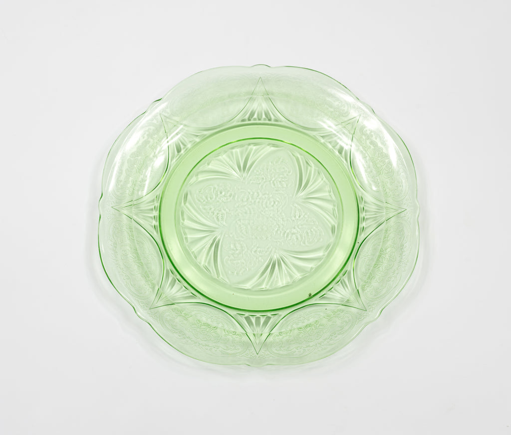 Scalloped Edge Green Depression  Pressed Glass Plate