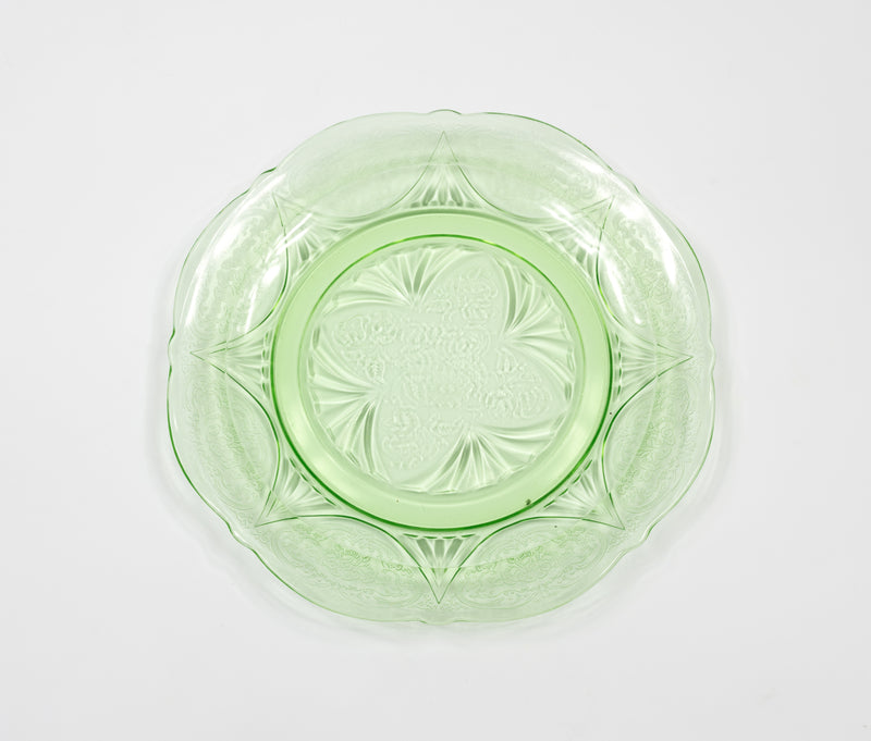 Scalloped Edge Green Depression  Pressed Glass Plate