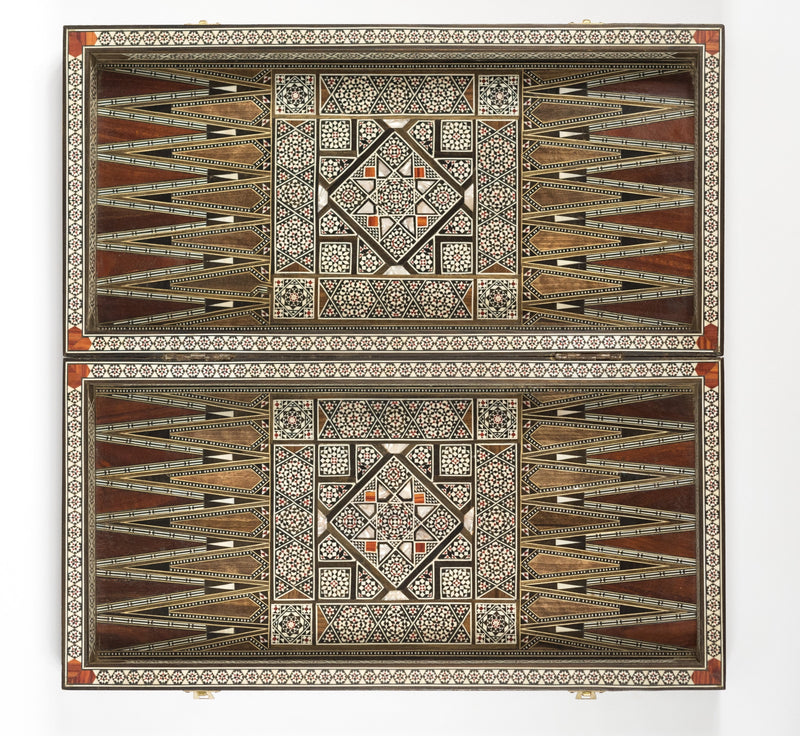Vintage Syrian Backgammon Board with Inlays of Fruitwood and Mother of Pearl