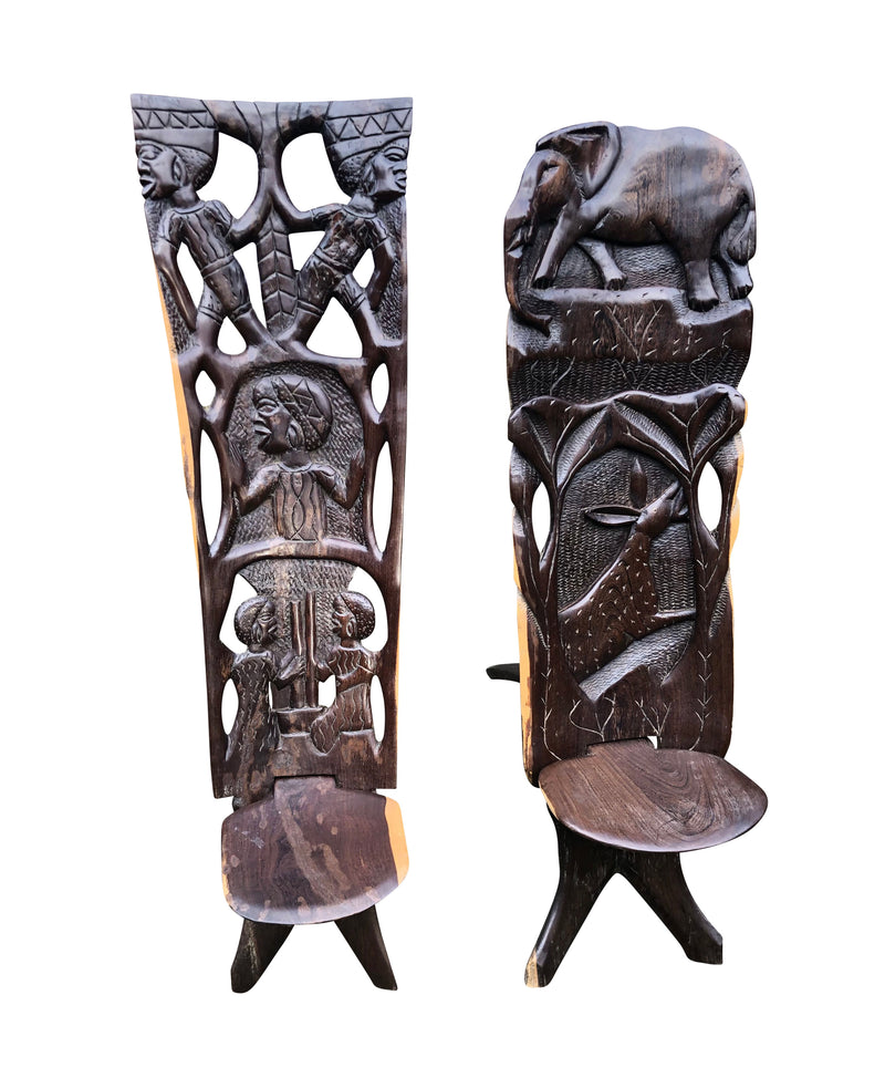 Vintage Traditional African Pierced Hardwood Palaver Chair, African "Birthing Chair"