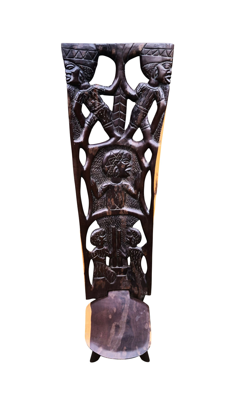 Vintage Traditional African Pierced Hardwood Palaver Chair, African "Birthing Chair"