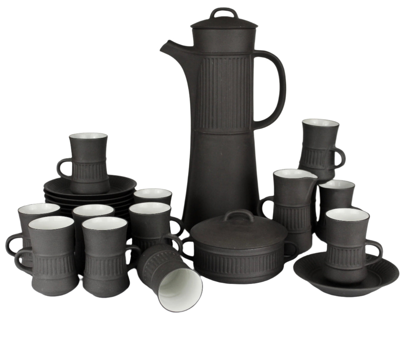 Dansk Flamestone Fluted Brown Dinnerware Set.