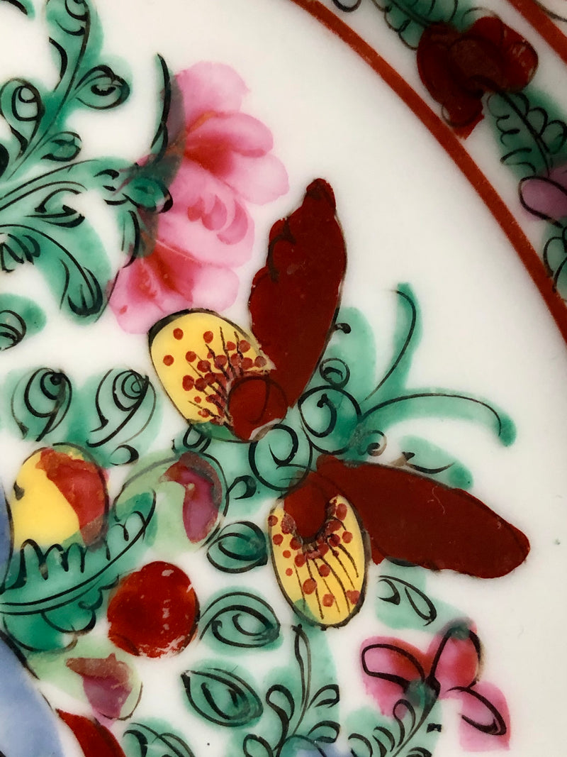 Vintage Famille Rose hand-decorated porcelain dinner plate
